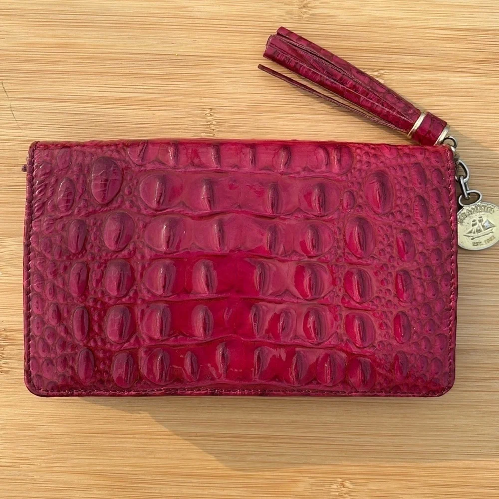 Brahmin Vintage Genuine Leather Magenta Bifold Snap Close Wallet Charm & Tassel